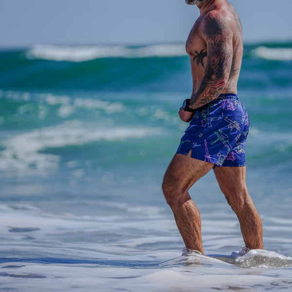 Swim Shorts-Swim Trunks - Neon Lights & Gun Fights - Savage Tacticians
