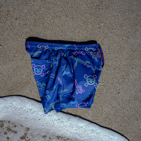 Swim Shorts-Swim Trunks - Neon Lights & Gun Fights - Savage Tacticians