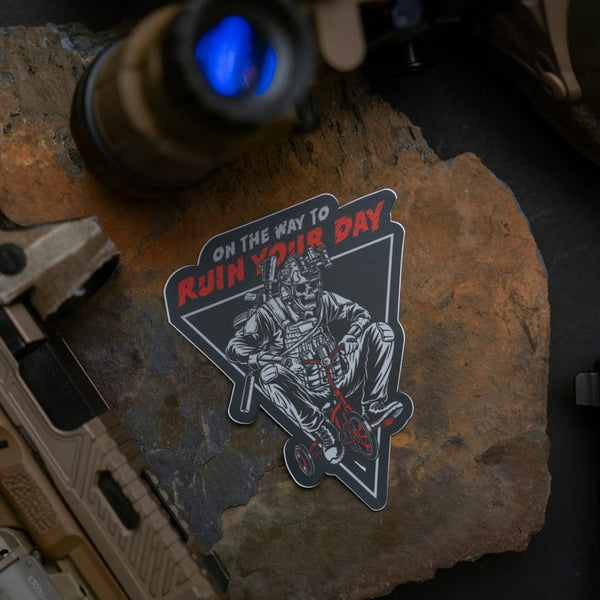 Savage Tacticians military patch with tactical figure and 'On the Way to Ruin Your Day' text