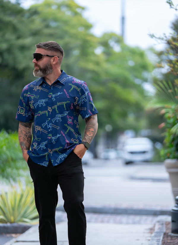 Button-Ups-Neon Lights & Gun Fights Button-up - Savage Tacticians