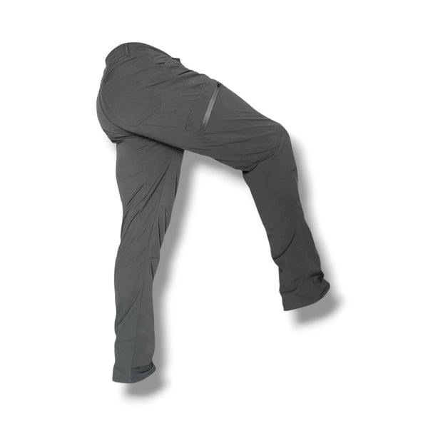 Savage Tacticians dark gray tactical pants with zip pocket, side angle on white background