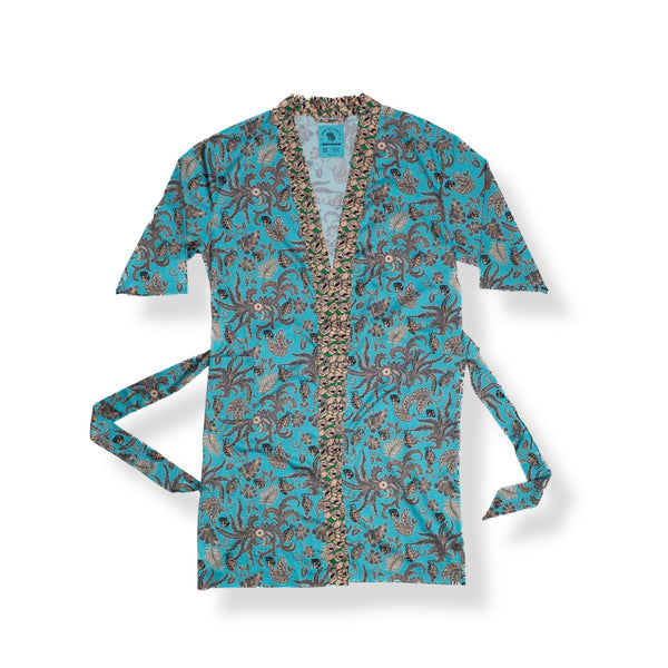 Savage Tacticians blue patterned kimono robe with floral design and sash belt