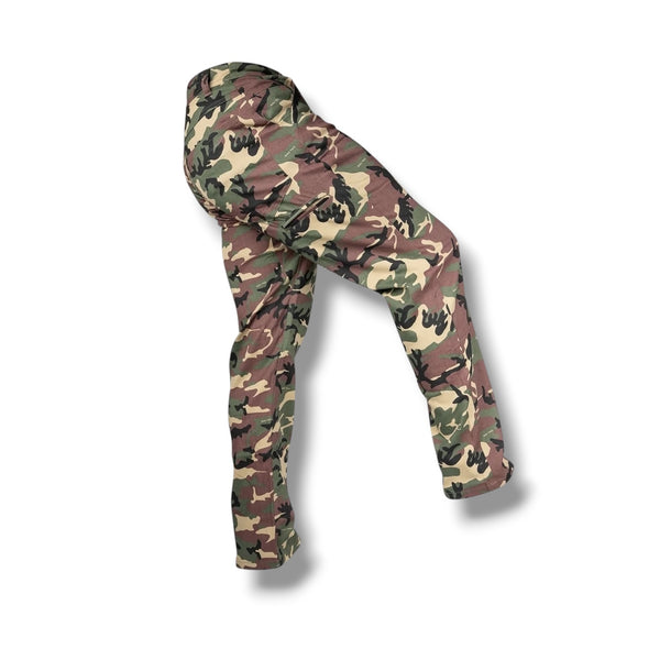 Savage Tacticians camo tactical pants with multi-pocket design on white background
