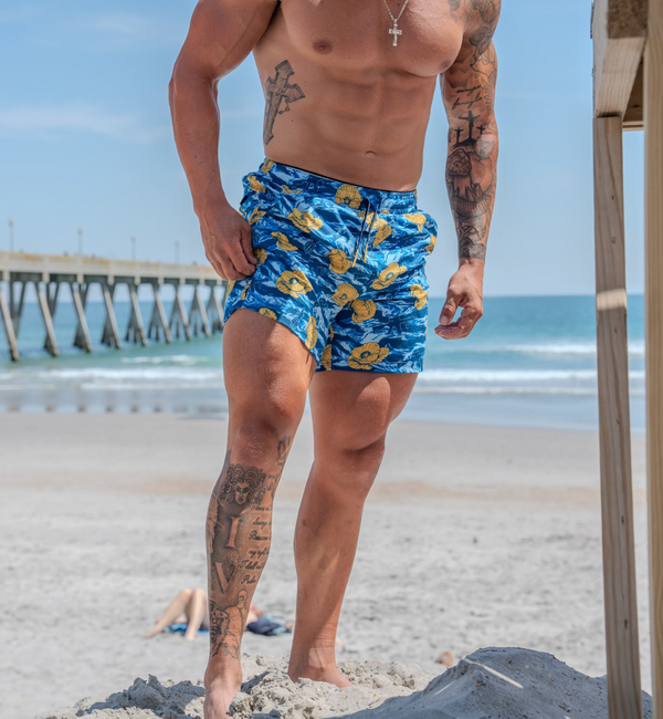 Swim Shorts-Swim Trunks - Tiger Stripe Blue - Savage Tacticians