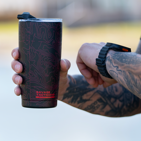 Drinkware-Topo 20 oz Black/Red Tumbler - Savage Tacticians