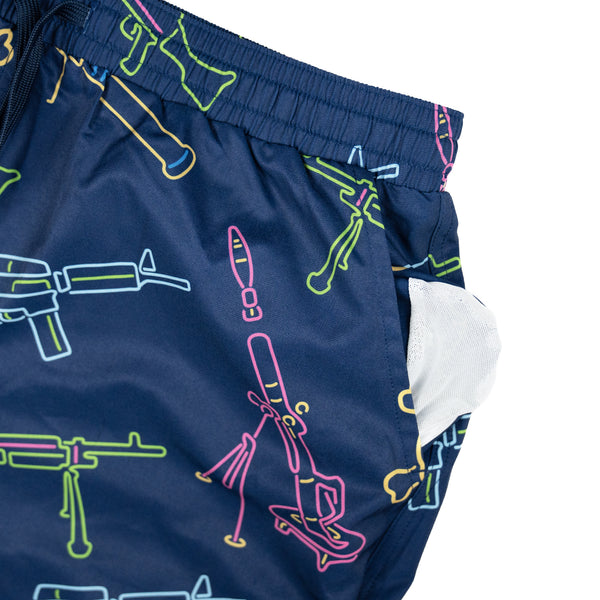 Swim Shorts-Swim Trunks - Neon Lights & Gun Fights - Savage Tacticians
