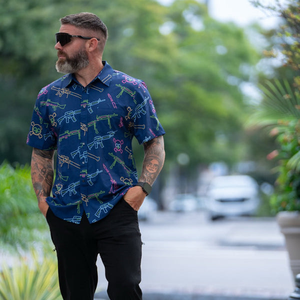 Button-Ups-Neon Lights & Gun Fights Button-up - Savage Tacticians