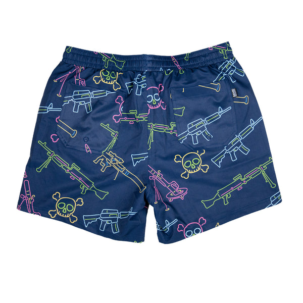 Swim Shorts-Swim Trunks - Neon Lights & Gun Fights - Savage Tacticians