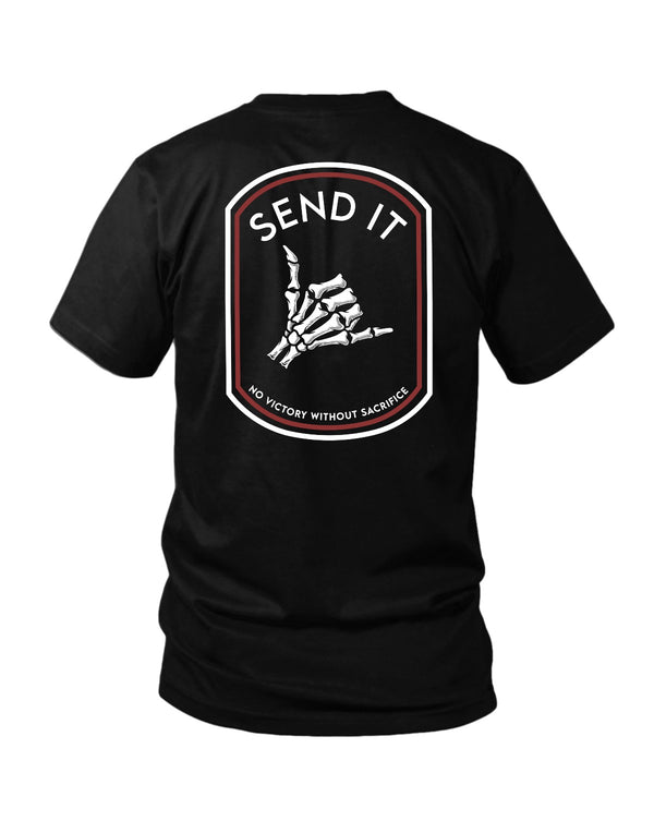 Savage Tacticians Send It tee; black tactical graphic shirt with large rugged typography.