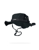 Black boonie hat with frayed edge, chin strap, and Savage Tacticians SAVTAC logo