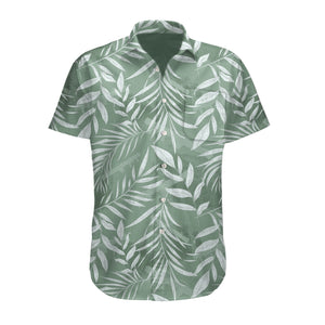 Savage Tacticians short sleeve green shirt with white tropical leaf pattern