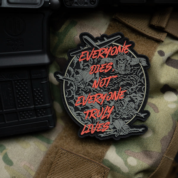 Savage Tacticians morale patch on tactical gear with paratrooper graphics and bold red text