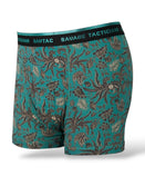 Savage Tacticians men's boxer briefs with teal floral pattern and branded waistband