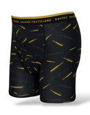 Savage Tacticians black boxer briefs with yellow bullet graphic and bold branded waistband