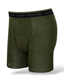 Savage Tacticians green boxer briefs with contour line pattern and branded waistband