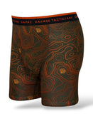 Savage Tacticians men's boxer briefs with orange topographic pattern and branded waistband