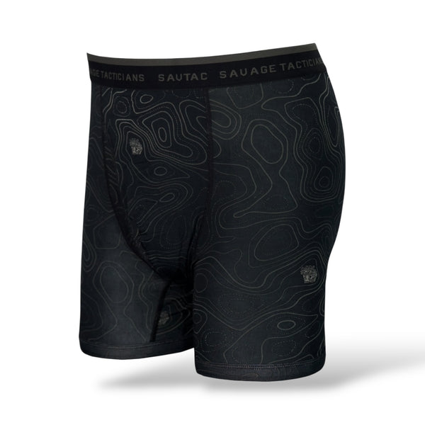 Savage Tacticians black boxer briefs with contour map design and branded waistband