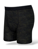 Savage Tacticians black camo boxer briefs with logo waistband on white background
