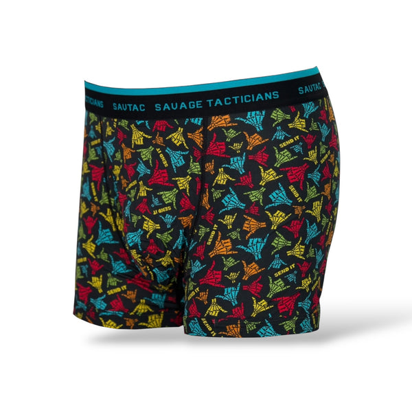 Savage Tacticians colorful print men's boxer briefs with branded waistband