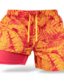 Savage Tacticians red and yellow tropical print shorts with inner lining and skull design
