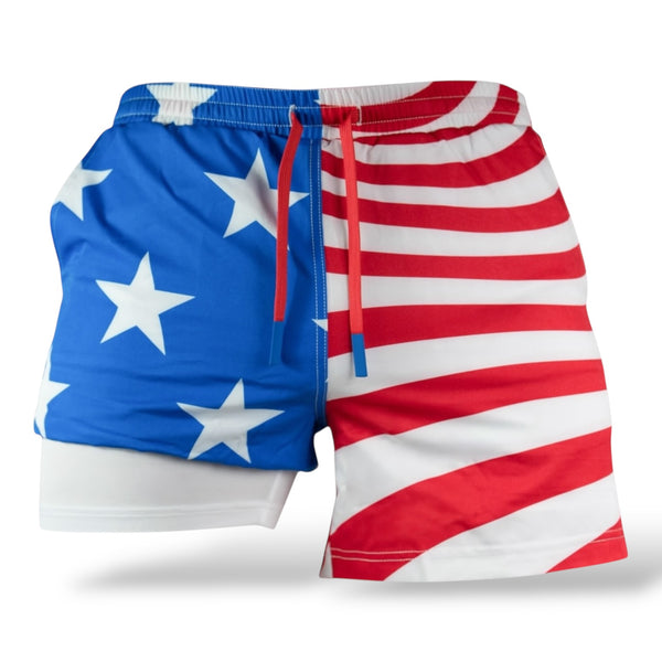 Savage Tacticians American flag athletic shorts with stars and stripes design