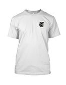 White t-shirt with a black 