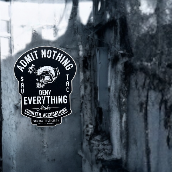 Savage Tacticians patch with skull helmet and bold text on urban distressed background