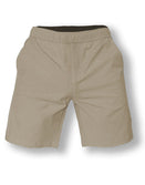 Savage Tacticians khaki shorts with elastic waistband and side pockets on white background