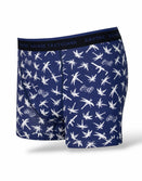 Savage Tacticians navy boxer briefs with white palm tree and rifle pattern