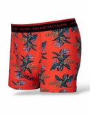 Savage Tacticians red boxer briefs with tropical floral print and branded waistband