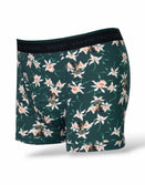 Savage Tacticians men's boxer briefs with green floral print and branded waistband