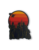 Savage Tacticians military team silhouette with dog and helicopter against sunset background