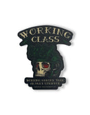 Savage Tacticians sticker with skull in helmet, night vision goggles, 'Working Class' text