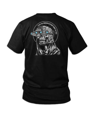 Tacticians Nocturnal Sovereign tee featuring a tactical operator in night vision (NODs) with the Psalm 139:12 quote 'Even the darkness is not dark to thee."