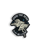 Savage Tacticians patch featuring grim reaper with rifle and text 'Spare The Dead Slay The Living'.