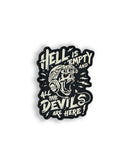 Savage Tacticians patch featuring a skull in tactical gear with 'Hell is empty and all the devils are here' text.