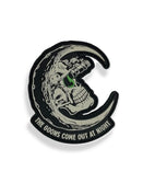 Savage Tacticians patch with skull in night vision and crescent moon, text 'The Goons Come Out At Night'