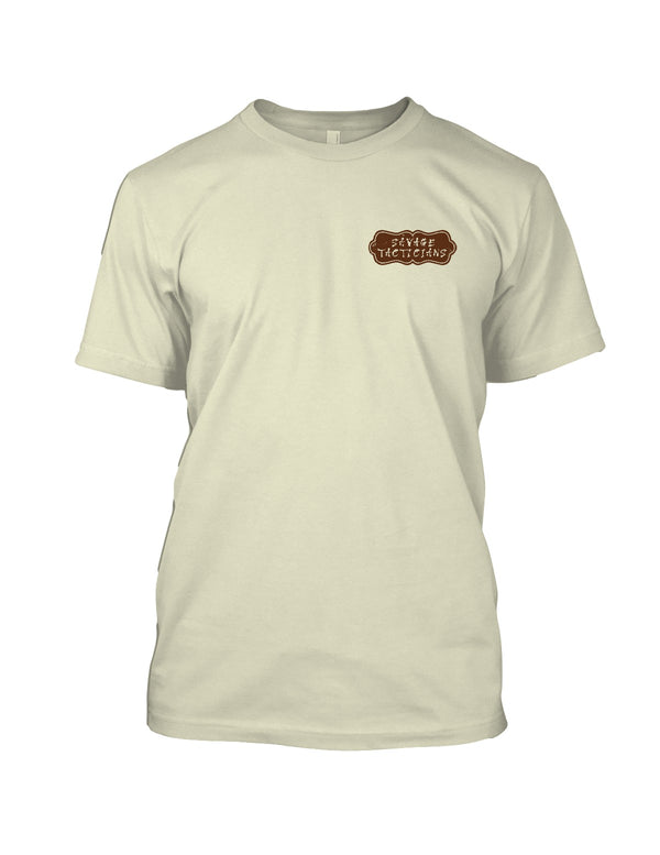 Oni Slayer Graphic Tee front view – Savage Tacticians chest logo on bone white – Savage Tacticians