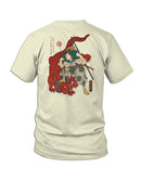 Oni Slayer Graphic Tee back view – Ukiyo-e style samurai defeating red Oni demon, 
Victory Over Yesterday – Savage Tacticians