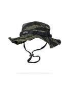 Savage Tacticians tiger stripe camo boonie hat with chin strap and SAVTAC logo