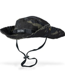 Savage Tacticians black camo boonie hat with chin strap and SAVTAC patch on front