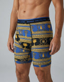 Savage Tacticians men's boxer briefs with blue and gold ornate pattern
