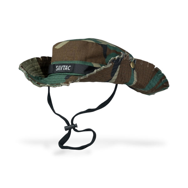 Savage Tacticians camo boonie hat with chin strap and embroidered SAVTAC logo